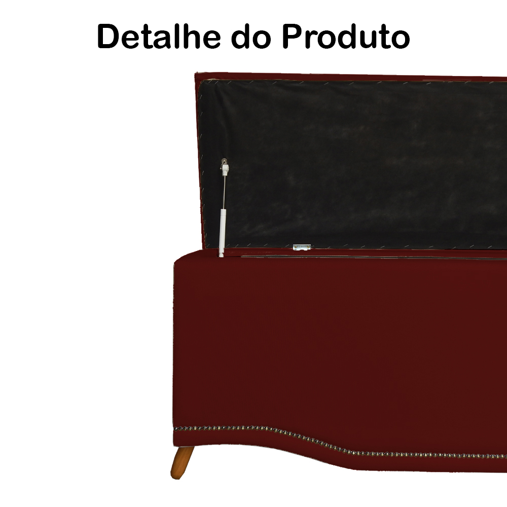 Calçadeira Recamier Baú Casal King 195cm Greta Suede Bordô - DS Estofados