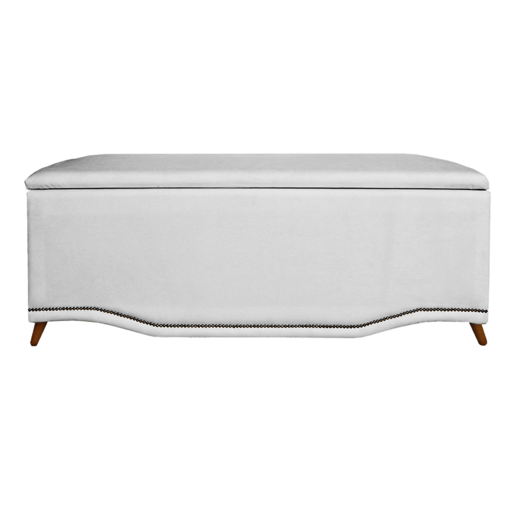 Calçadeira Recamier Baú Casal King 195cm Greta Suede Branco - DS Estofados