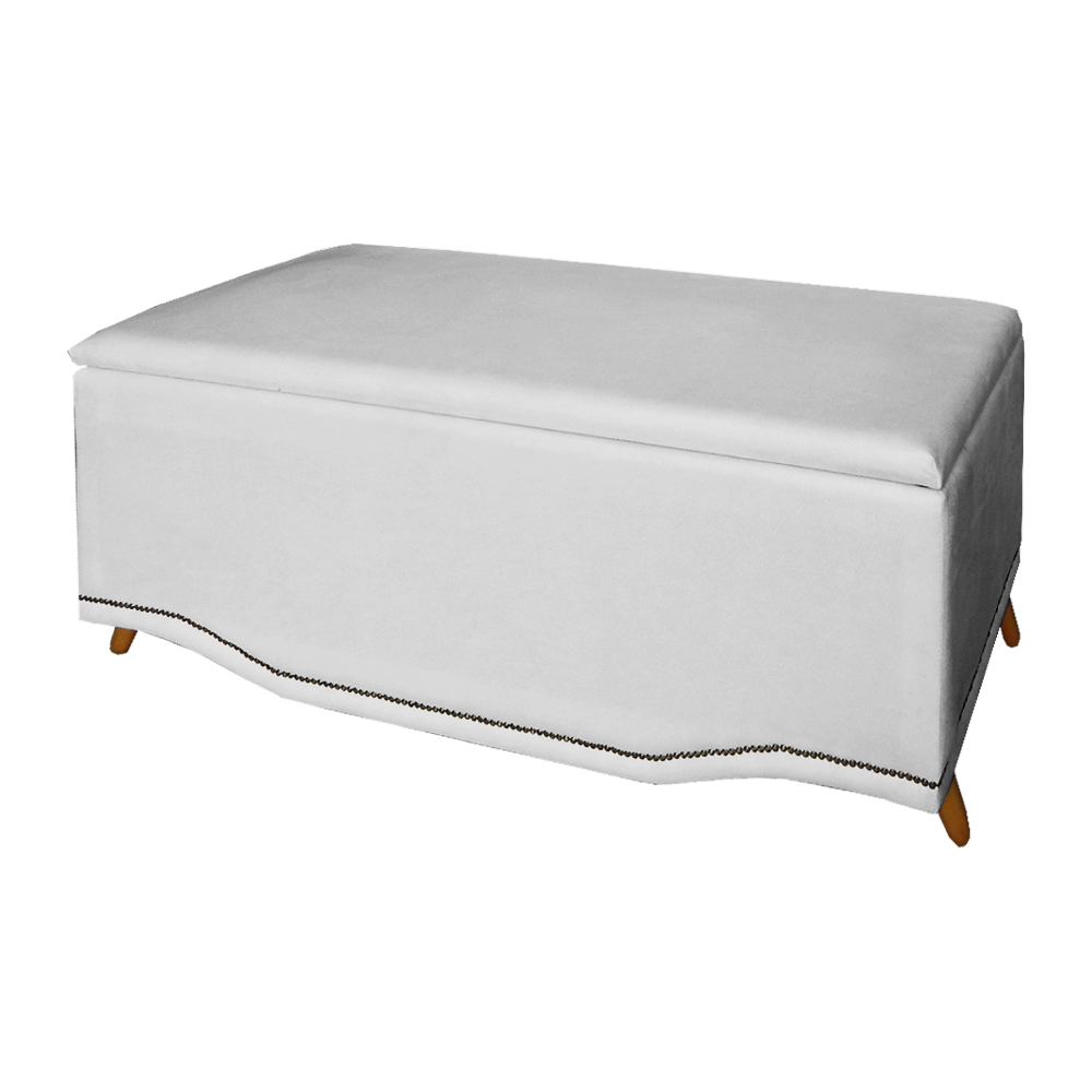 Calçadeira Recamier Baú Casal King 195cm Greta Suede Branco - DS Estofados