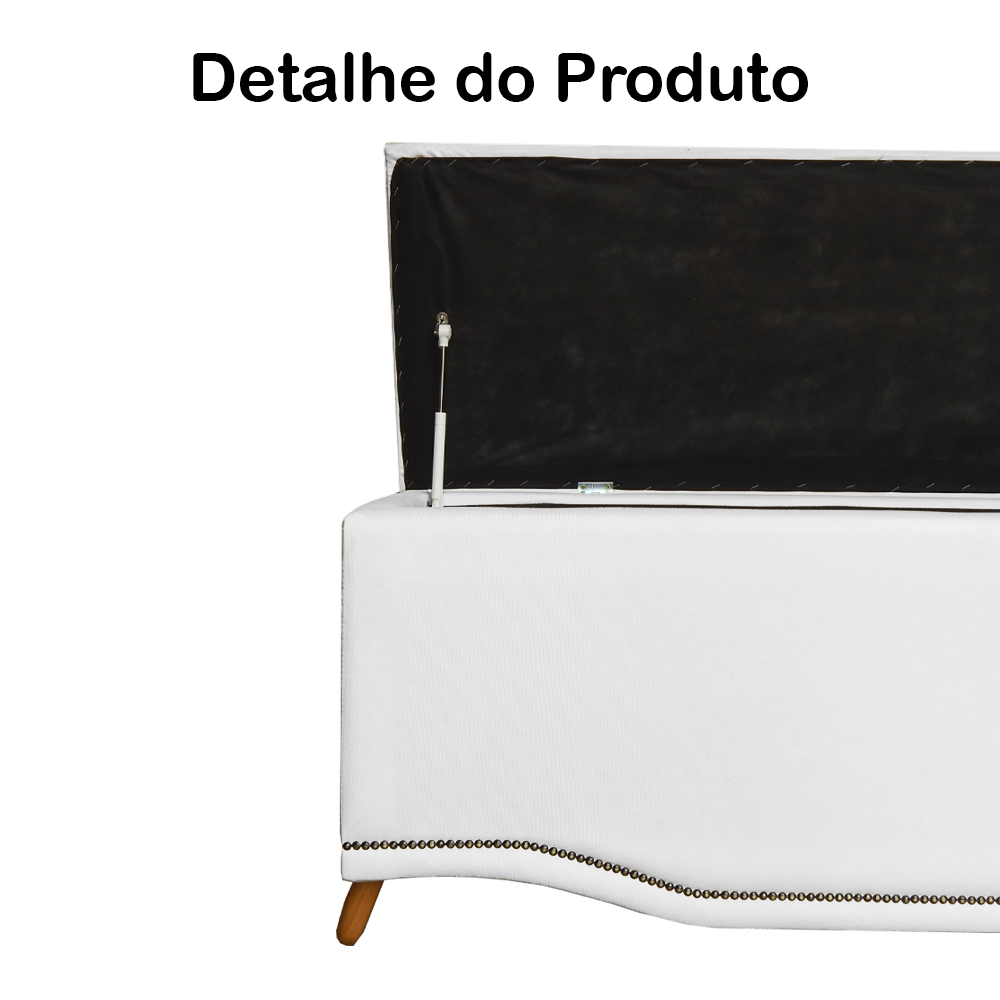 Calçadeira Recamier Baú Casal King 195cm Greta Suede Branco - DS Estofados