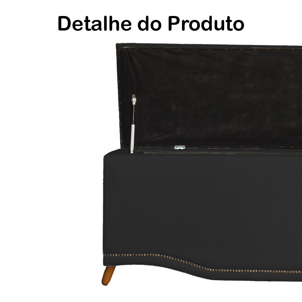Calçadeira Recamier Baú Casal King 195cm Greta Suede Preto - DS Estofados