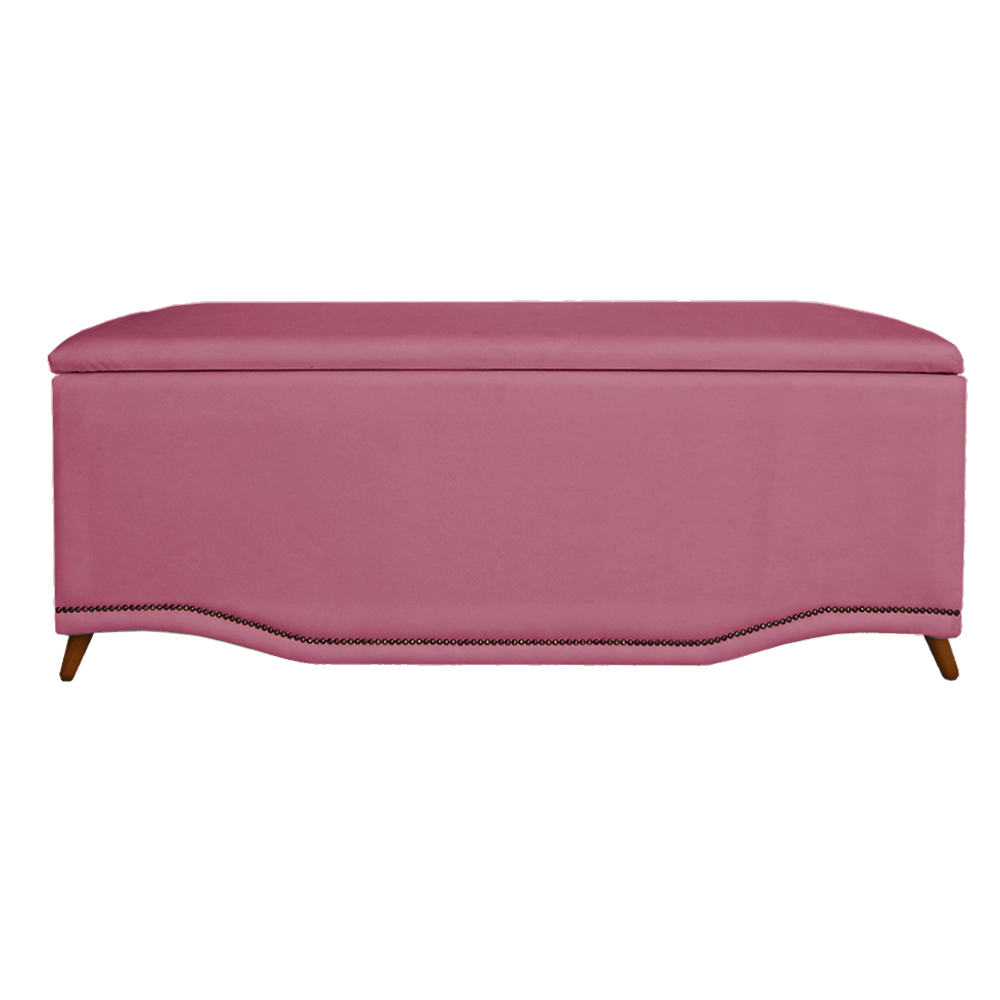 Calçadeira Recamier Baú Casal King 195cm Greta Suede Rosa - DS Estofados