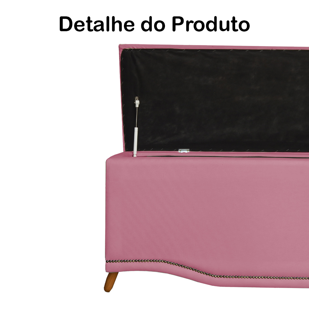 Calçadeira Recamier Baú Casal King 195cm Greta Suede Rosa - DS Estofados