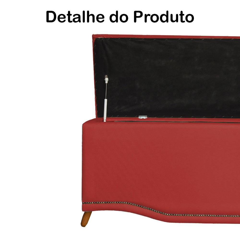 Calçadeira Recamier Baú Casal King 195cm Greta Suede Vermelho - DS Estofados