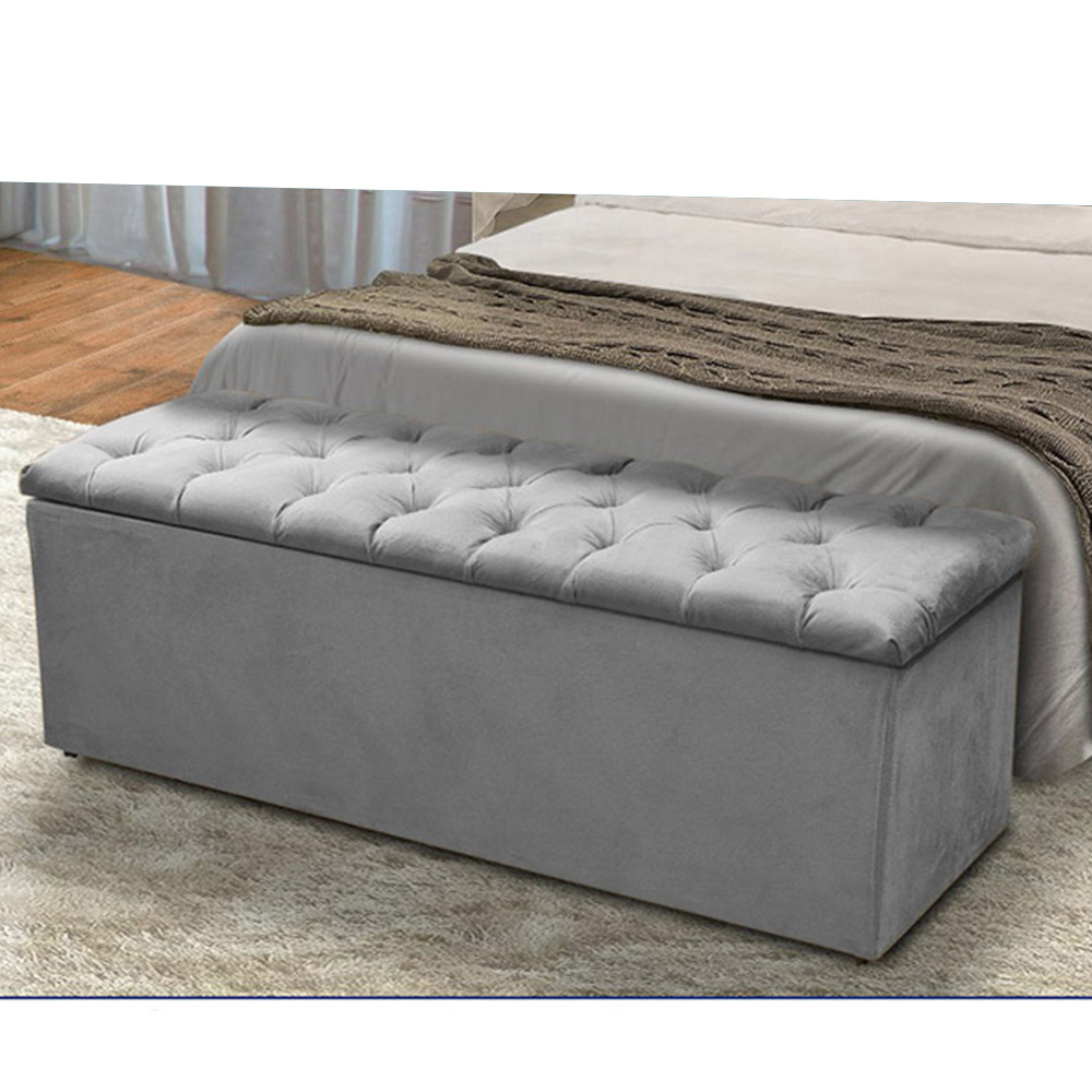Calçadeira Recamier Baú Casal King 195cm Sofia Suede Cinza - DS Estofados