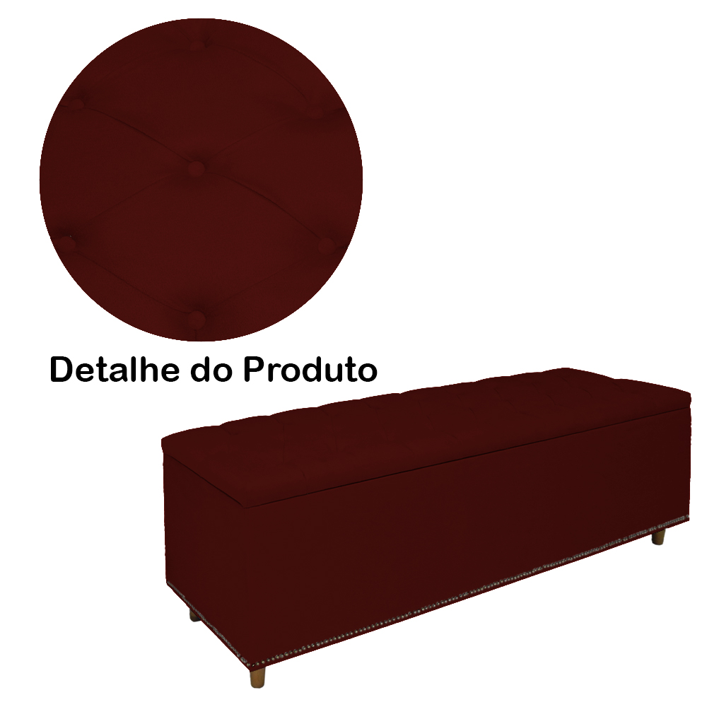 Calçadeira Recamier Baú Casal Queen 160cm Diana Suede Bordô - Dellas Store