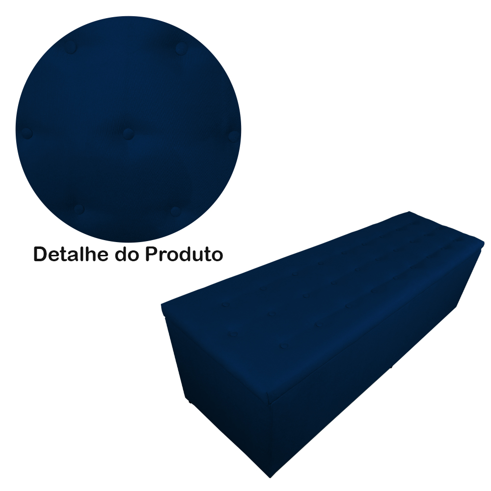 Calçadeira Recamier Baú Casal Queen 160cm Juliana Para Cama Box Suede Azul Marinho - DS Estofados