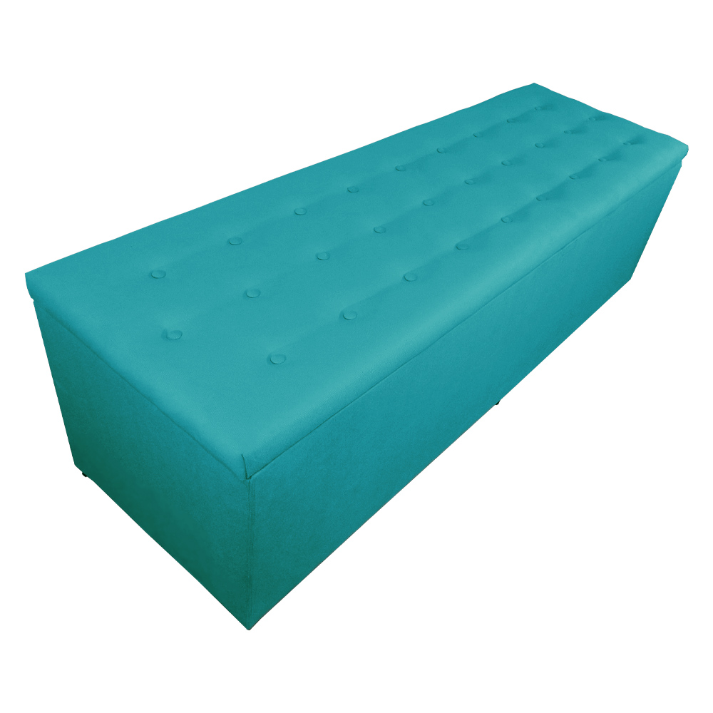 Calçadeira Recamier Baú Casal Queen 160cm Juliana Para Cama Box Suede Azul Turquesa - DS Estofados