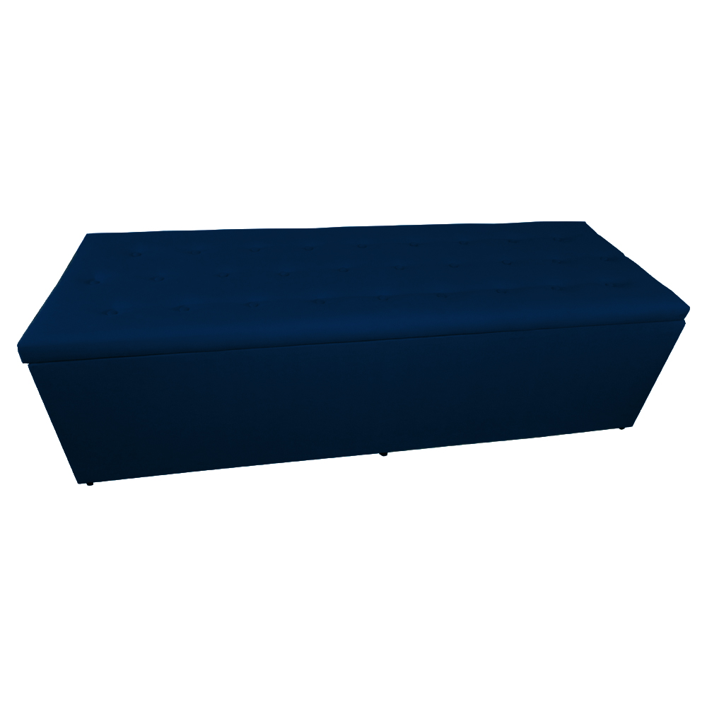 Calçadeira Recamier Baú Solteiro 90cm Juliana Para Cama Box Suede Azul Marinho - DS Estofados