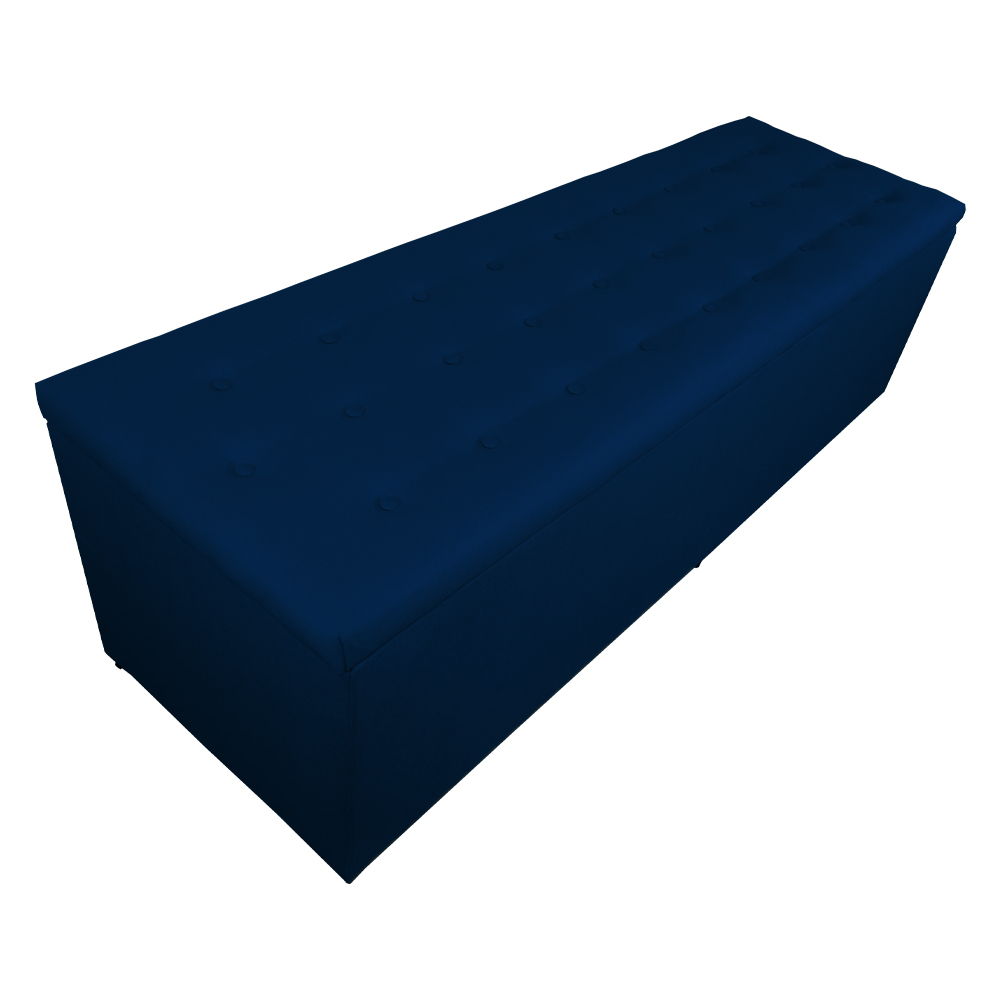 Calçadeira Recamier Baú Solteiro 90cm Juliana Para Cama Box Suede Azul Marinho - DS Estofados