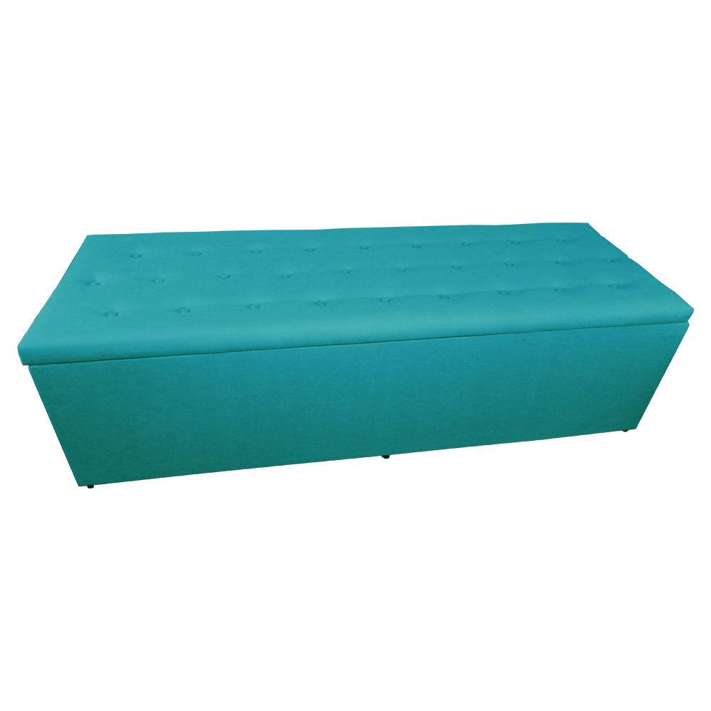 Calçadeira Recamier Baú Solteiro 90cm Juliana Para Cama Box Suede Azul Turquesa - DS Estofados
