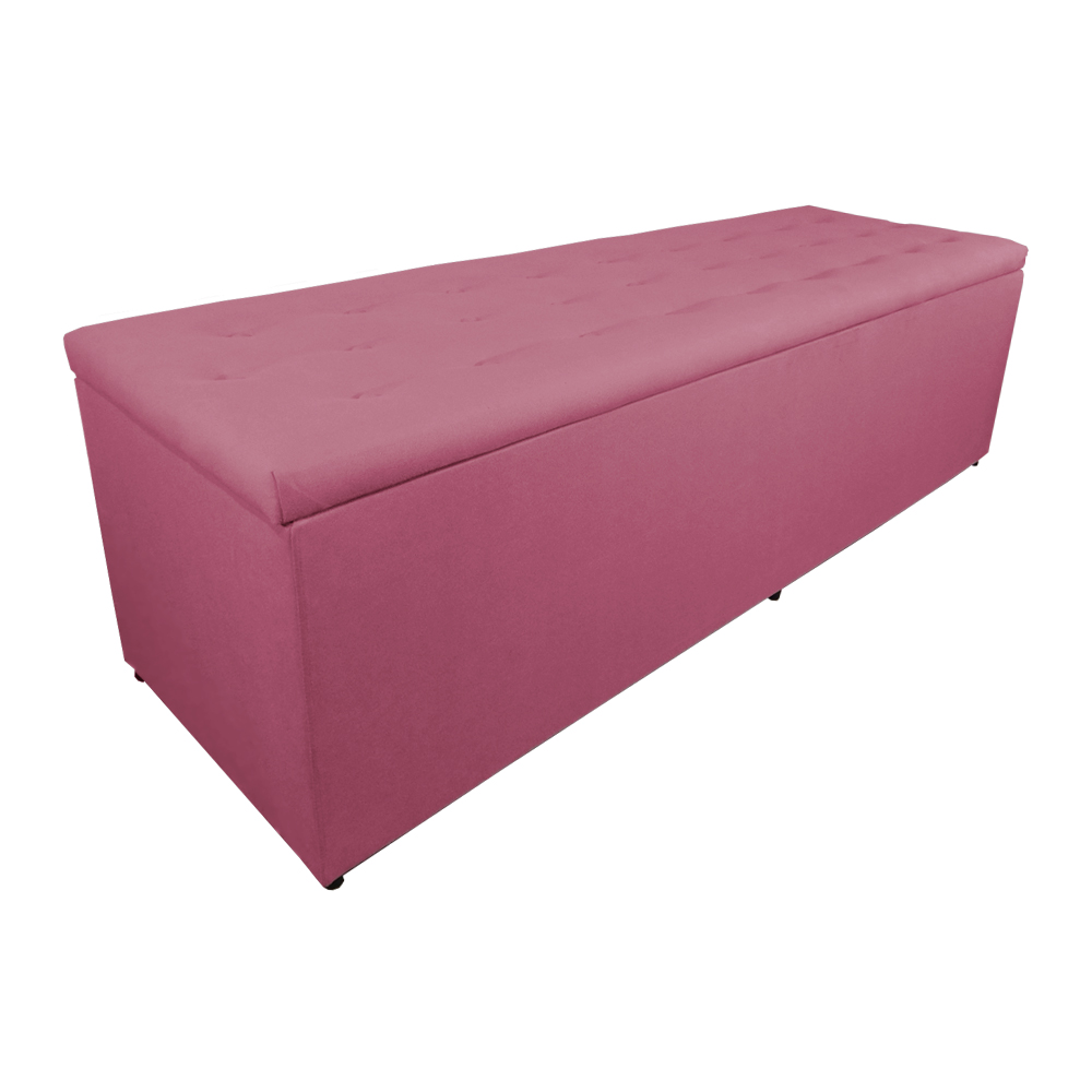 Calçadeira Recamier Baú Solteiro 90cm Juliana Para Cama Box Suede Rosa - DS Estofados