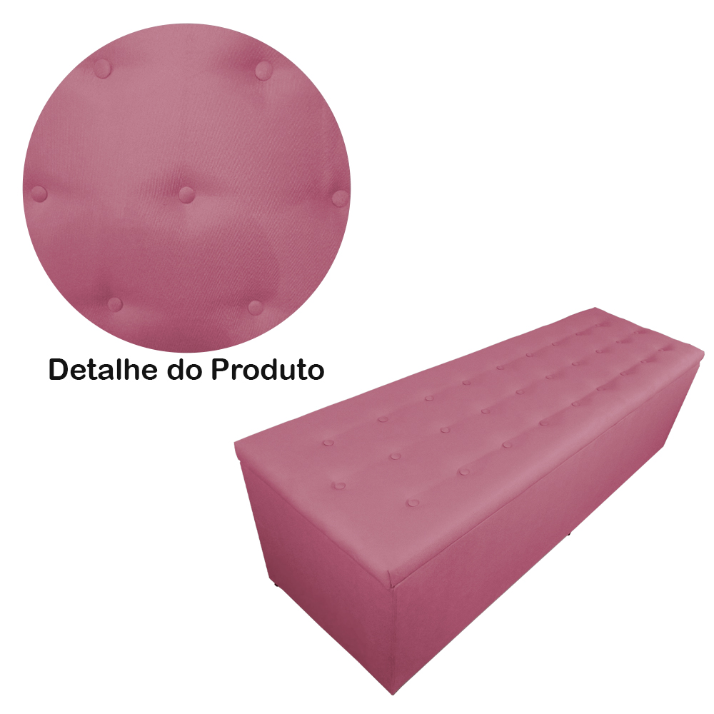 Calçadeira Recamier Baú Solteiro 90cm Juliana Para Cama Box Suede Rosa - DS Estofados