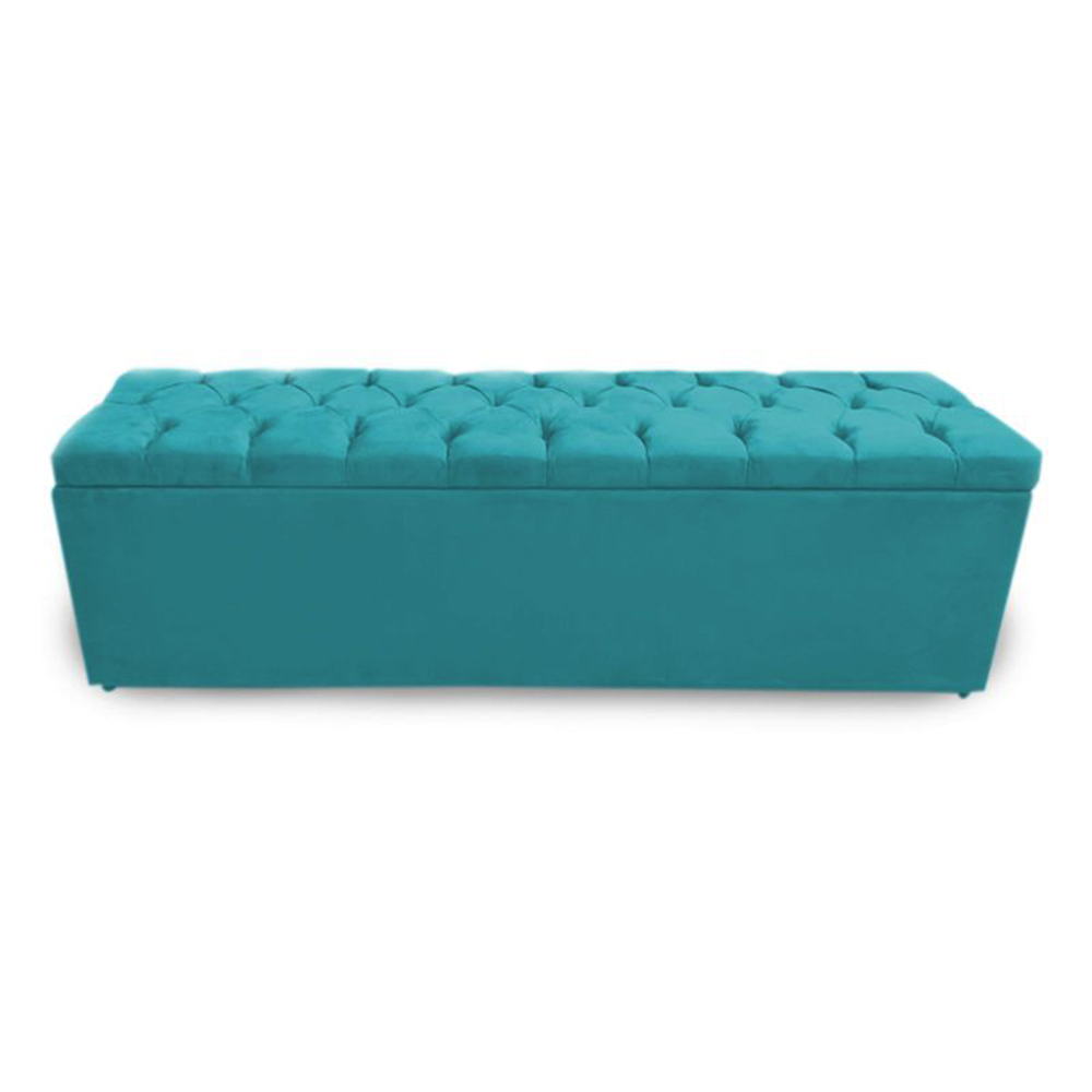 Calçadeira Recamier Baú Solteiro 90cm Sofia SuedeSuede Azul Turquesa - DS Estofados