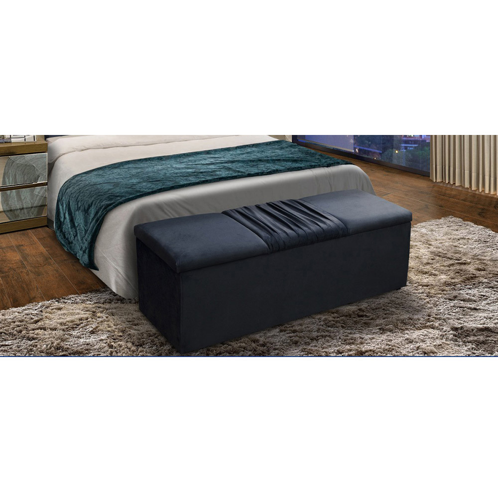 Calçadeira Recamier Baú Solteiro 90cm Vitória Suede Azul - DS Móveis