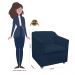 Combo 01 Namoradeira mais 01 Poltrona Decorativa Tilla Pés Cromados Suede Azul Marinho - DS Estofados
