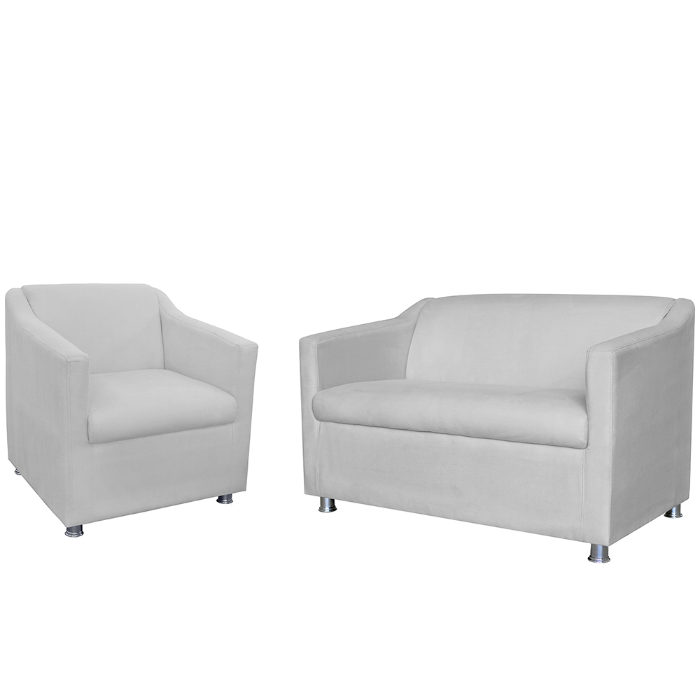 Combo 01 Namoradeira mais 01 Poltrona Decorativa Tilla Pés Cromados Suede Branco - DS Estofados