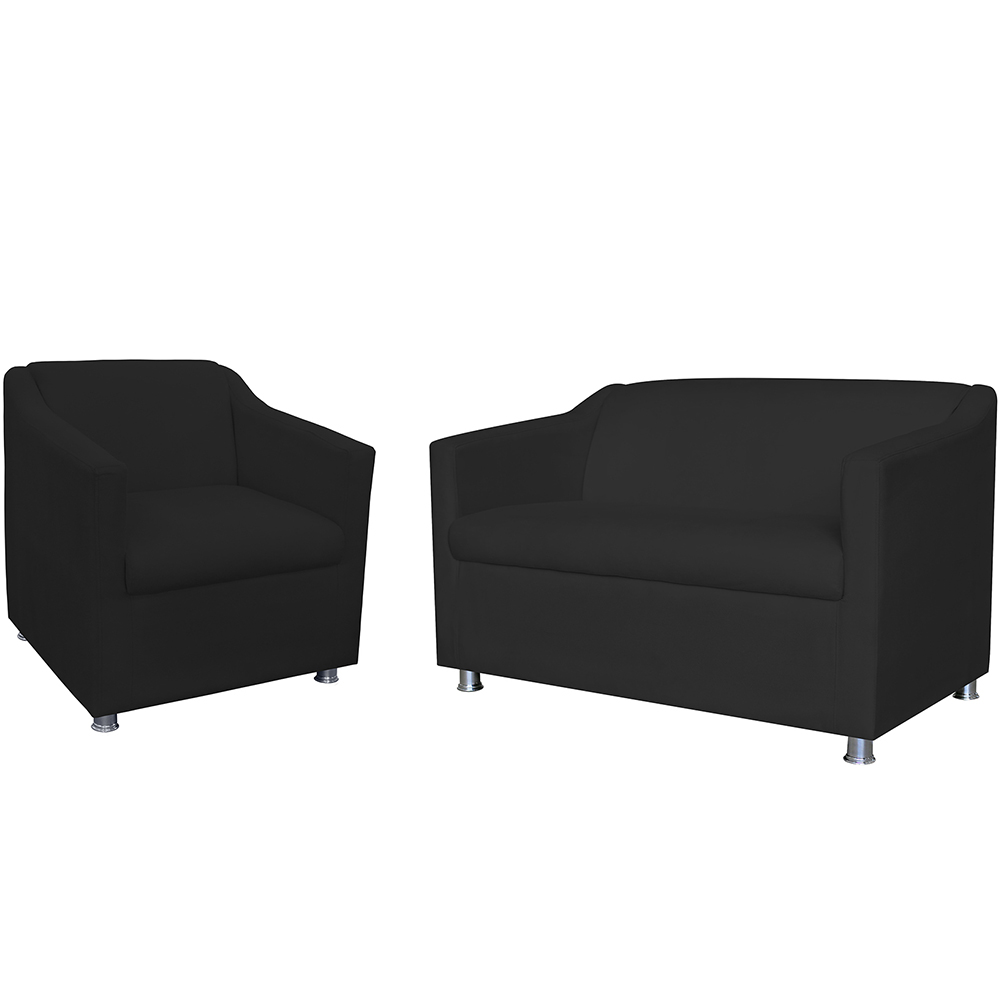 Combo 01 Namoradeira mais 01 Poltrona Decorativa Tilla Pés Cromados Suede Preto - DS Estofados