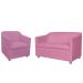 Combo 01 Namoradeira mais 01 Poltrona Decorativa Tilla Pés Cromados Suede Rosa - DS Estofados