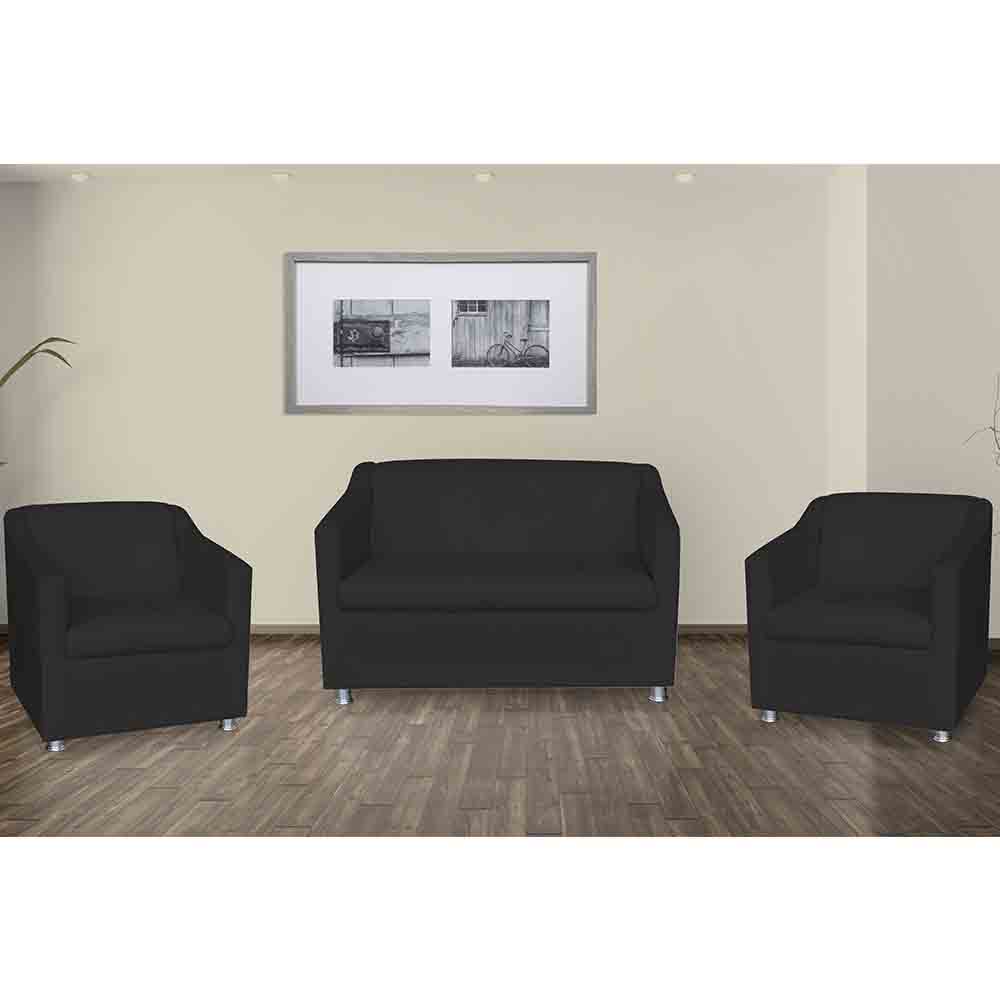 Combo 01 Namoradeira mais 02 Poltrona Decorativa Tilla Pés Cromados Suede Preto - DS Estofados