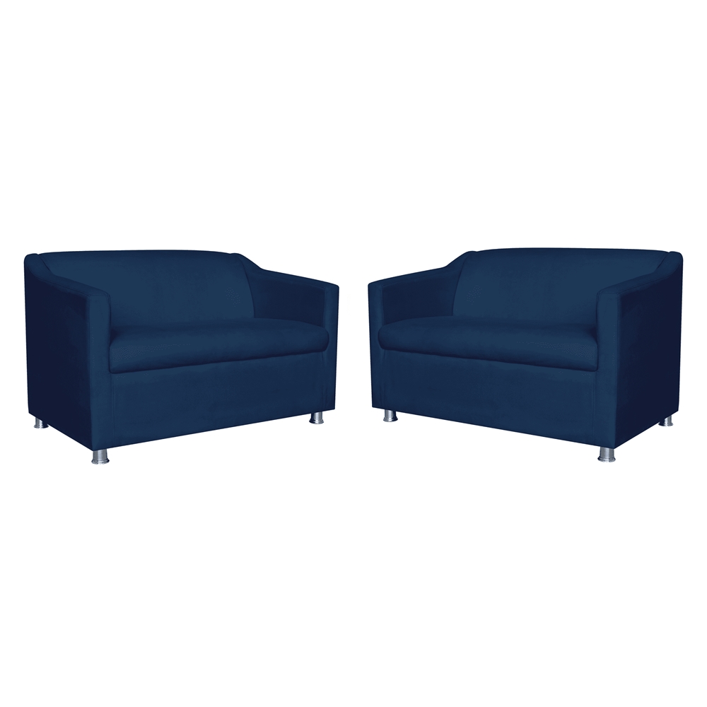 Combo 02 Namoradeira Decorativa Tilla Pés Cromados Suede Azul Marinho - DS Estofados
