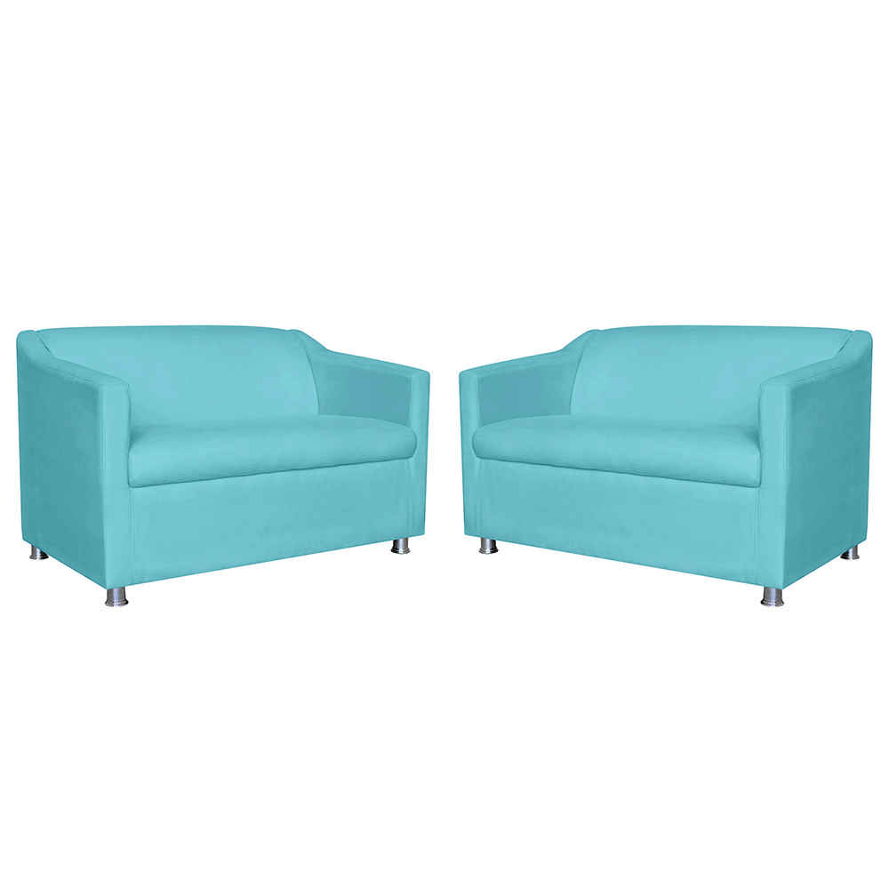 Combo 02 Namoradeira Decorativa Tilla Pés Cromados Suede Azul Turquesa - DS Estofados