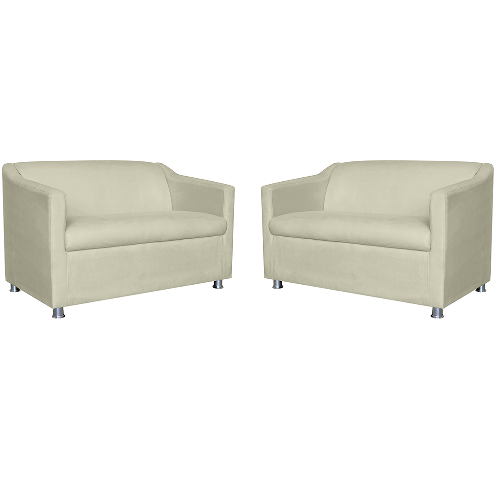 Combo 02 Namoradeira Decorativa Tilla Pés Cromados Suede Bege - DS Estofados