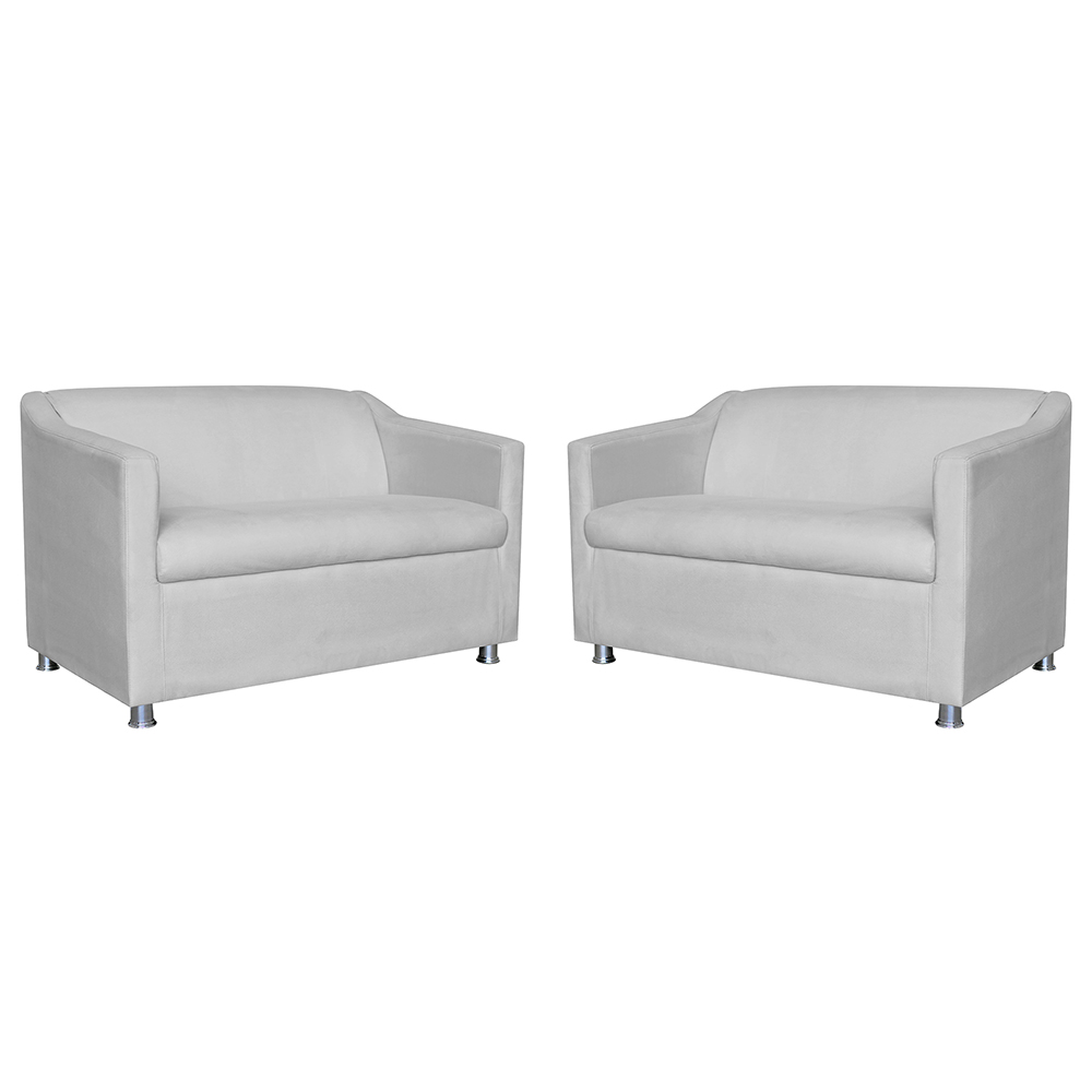 Combo 02 Namoradeira Decorativa Tilla Pés Cromados Suede Branco - DS Estofados