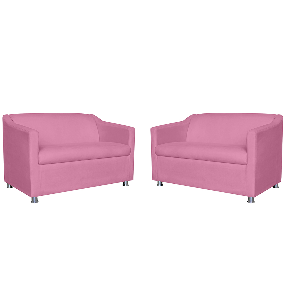 Combo 02 Namoradeira Decorativa Tilla Pés Cromados Suede Rosa - DS Estofados