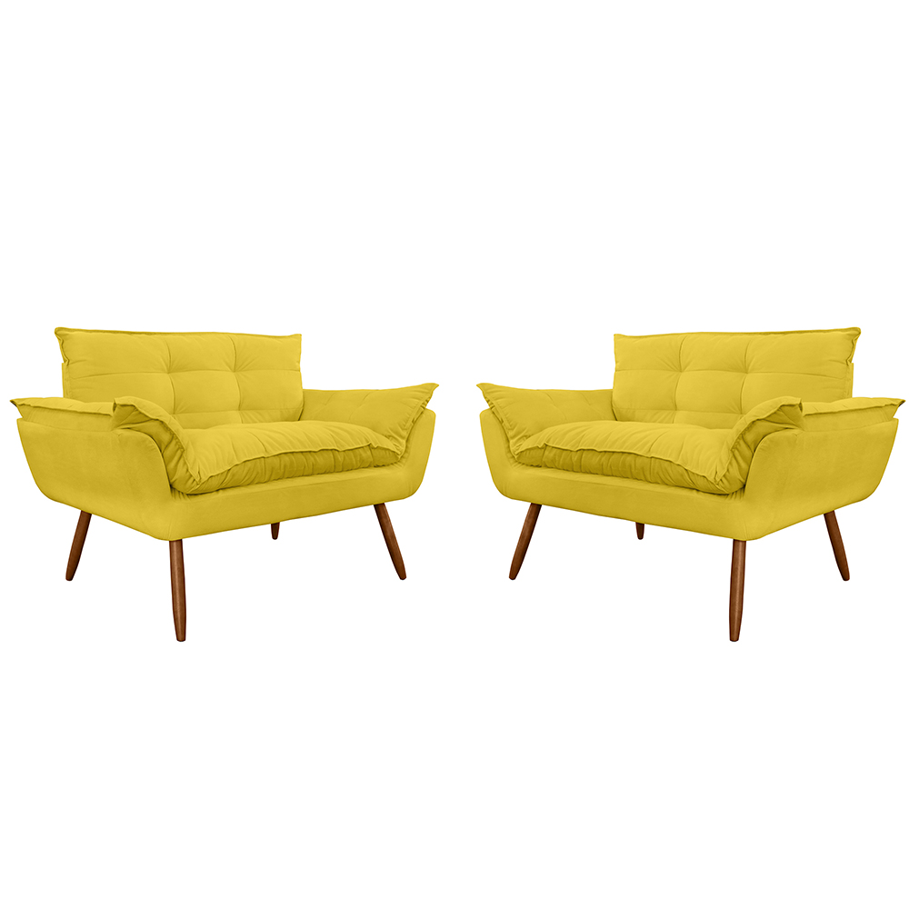 Combo 02 Namoradeira Poltrona Sofá decorativa 02 Lugares Opalla Pés Palito Amarelo - DS Estofados