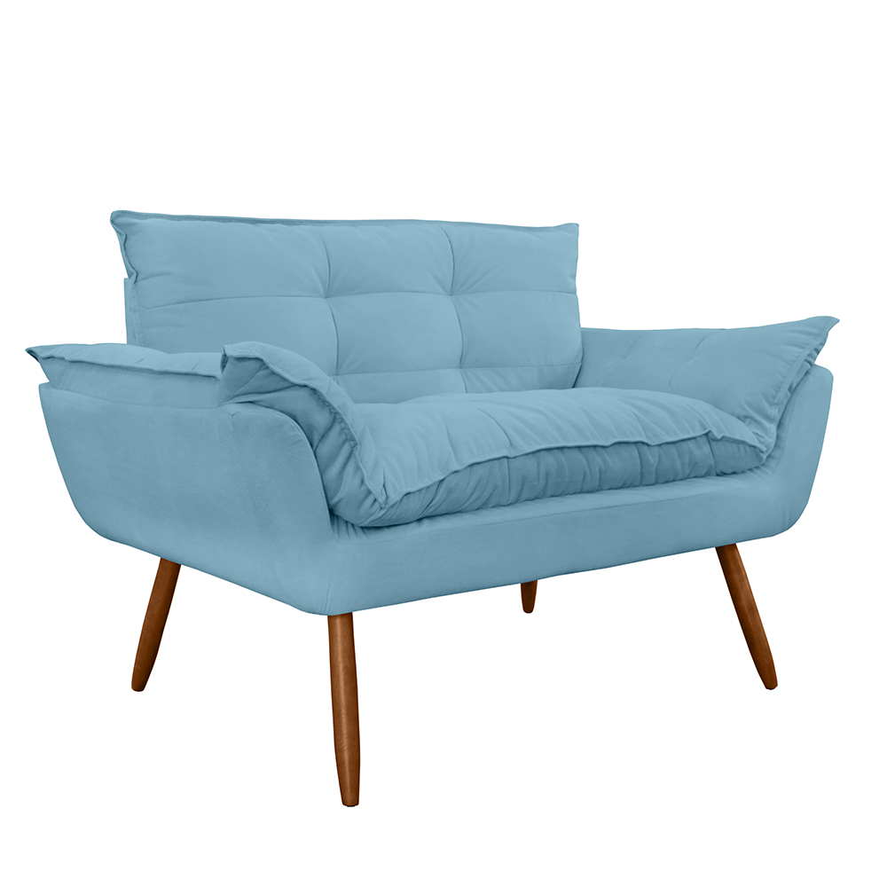 Combo 02 Namoradeira Poltrona Sofá decorativa 02 Lugares Opalla Pés Palito Azul Turquesa - DS Estofados