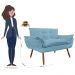 Combo 02 Namoradeira Poltrona Sofá decorativa 02 Lugares Opalla Pés Palito Azul Turquesa - DS Estofados