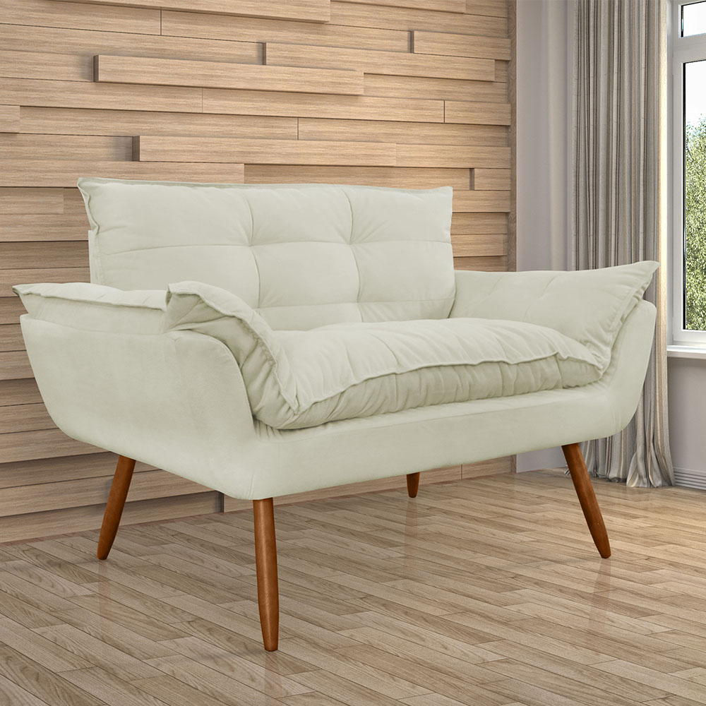 Combo 02 Namoradeira Poltrona Sofá decorativa 02 Lugares Opalla Pés Palito Bege - DS Estofados