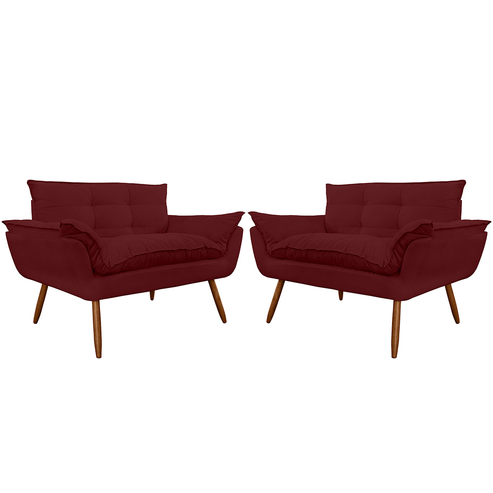 Combo 02 Namoradeira Poltrona Sofá decorativa 02 Lugares Opalla Pés Palito Bordô - DS Estofados