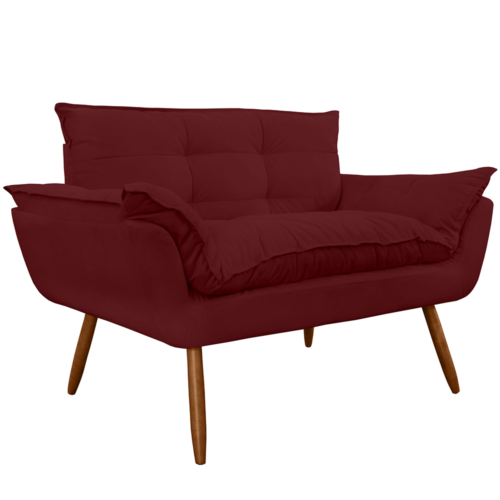 Combo 02 Namoradeira Poltrona Sofá decorativa 02 Lugares Opalla Pés Palito Bordô - DS Estofados