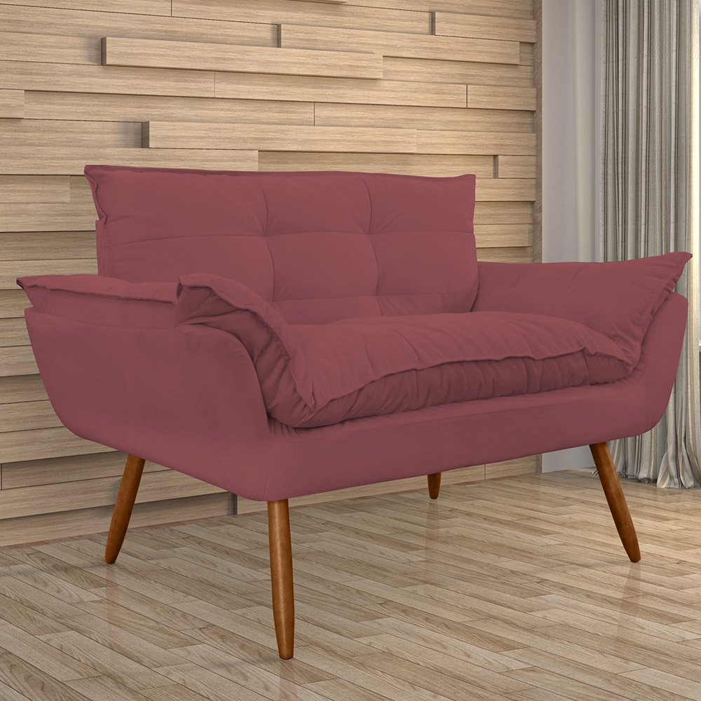 Combo 02 Namoradeira Poltrona Sofá decorativa 02 Lugares Opalla Pés Palito Bordô - DS Estofados