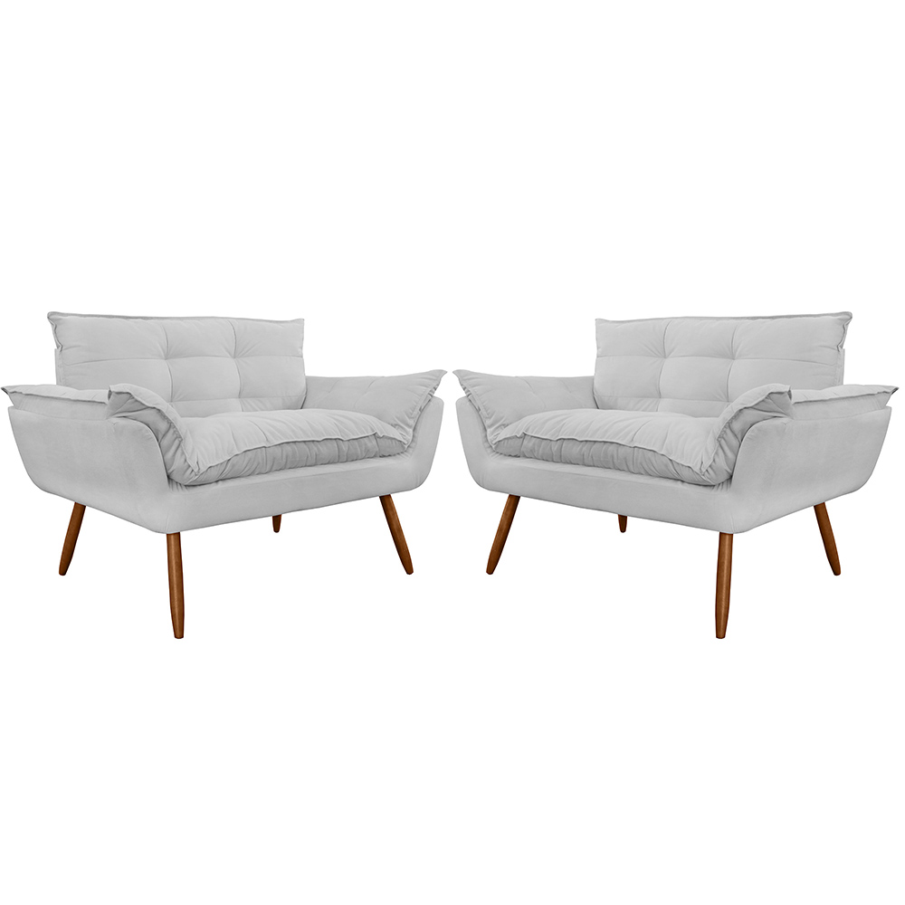 Combo 02 Namoradeira Poltrona Sofá decorativa 02 Lugares Opalla Pés Palito Branco - DS Estofados
