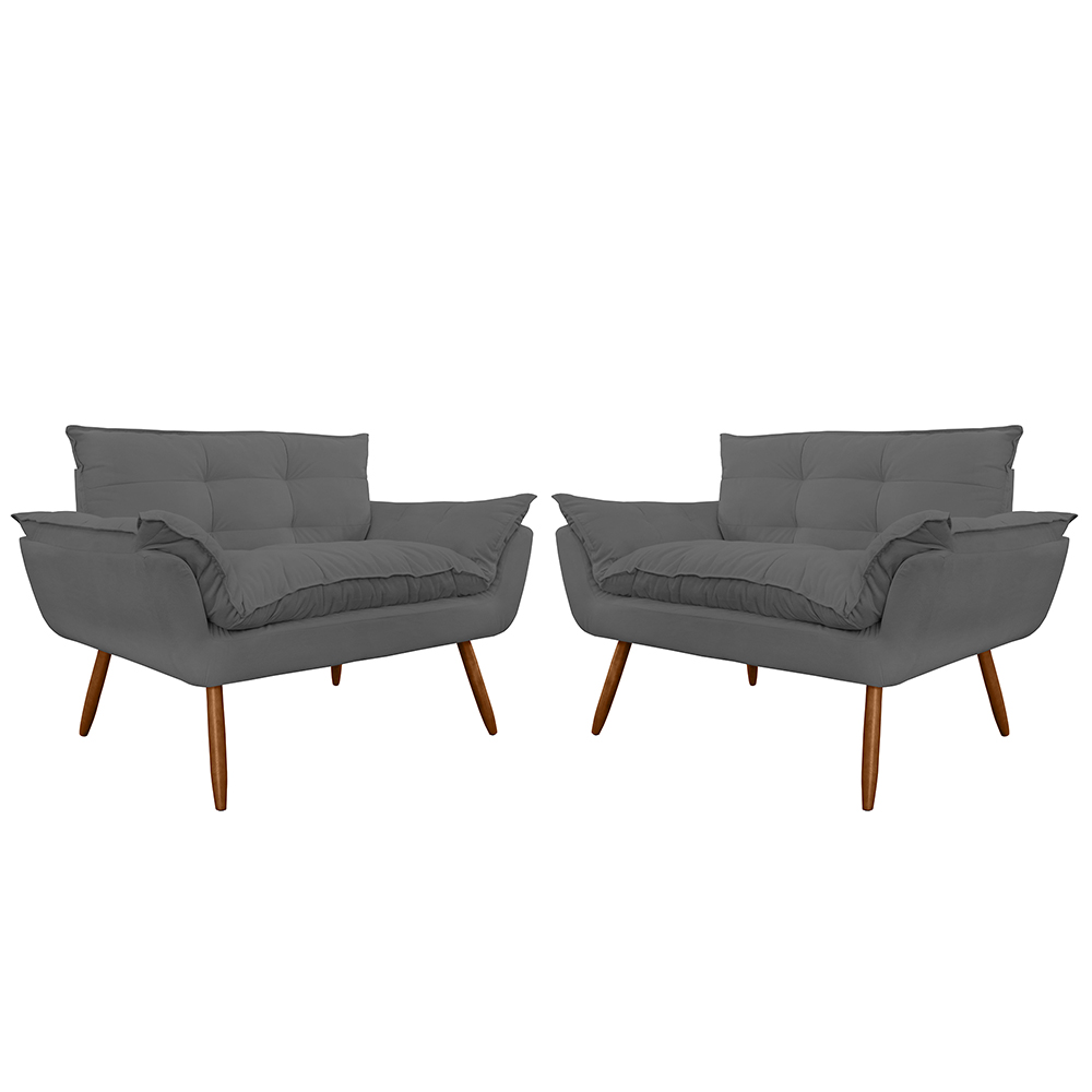 Combo 02 Namoradeira Poltrona Sofá decorativa 02 Lugares Opalla Pés Palito Cinza - DS Estofados