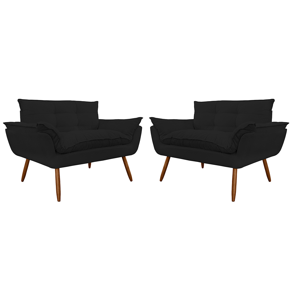 Combo 02 Namoradeira Poltrona Sofá decorativa 02 Lugares Opalla Pés Palito Preto - DS Estofados