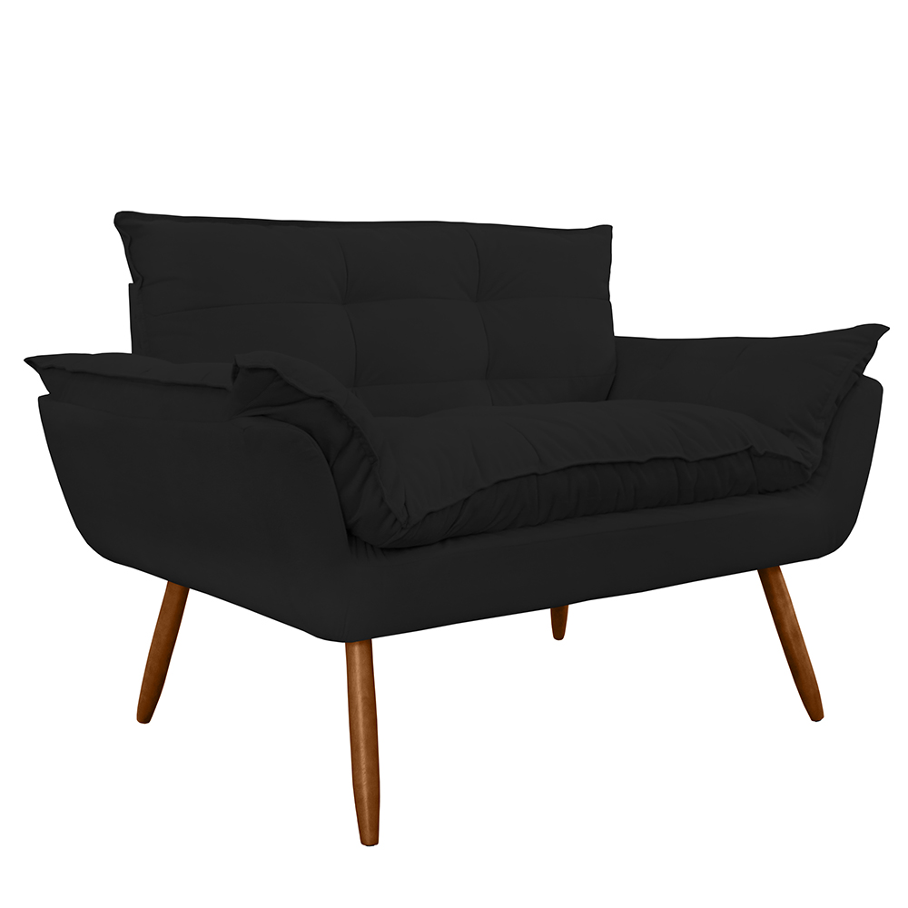 Combo 02 Namoradeira Poltrona Sofá decorativa 02 Lugares Opalla Pés Palito Preto - DS Estofados