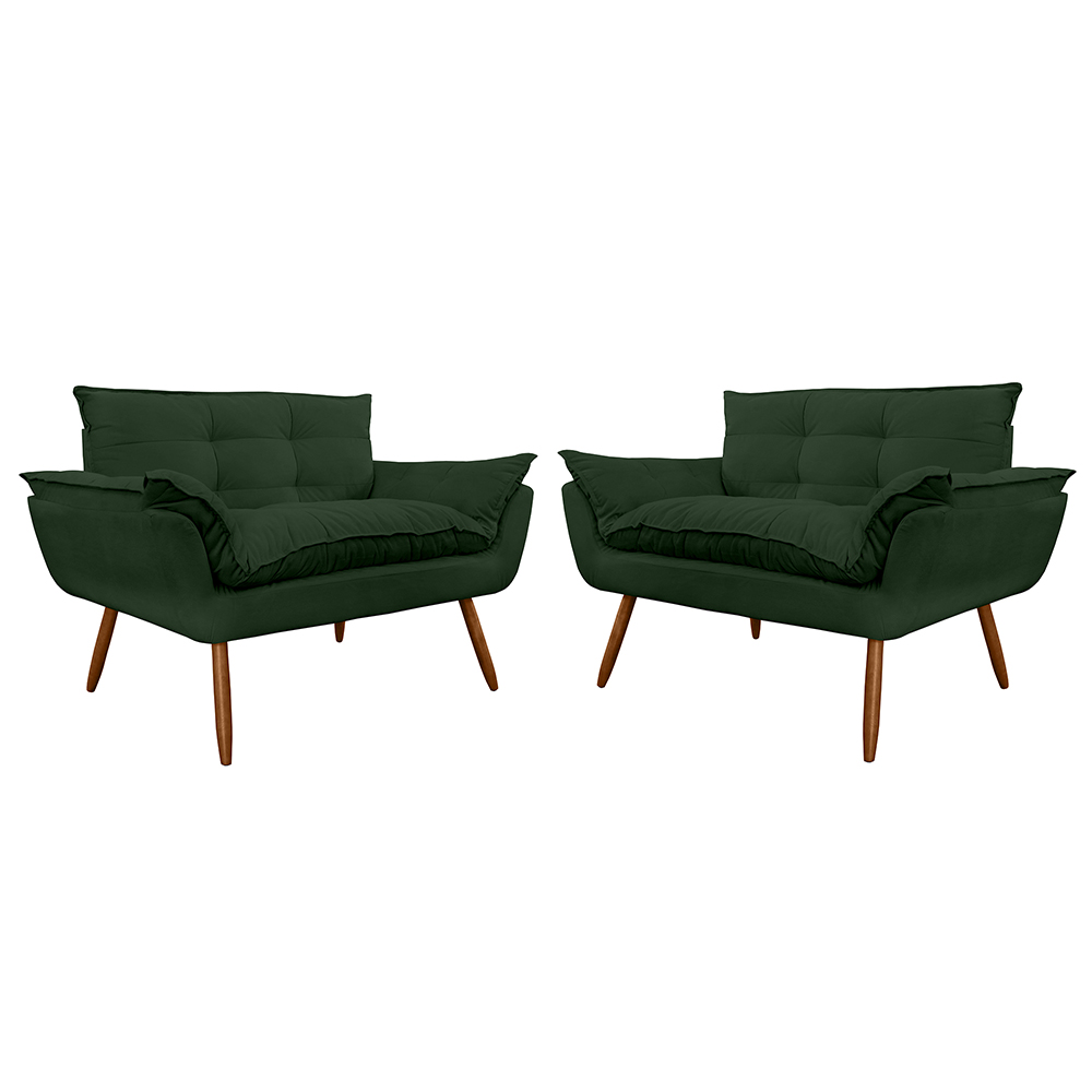 Combo 02 Namoradeira Poltrona Sofá decorativa 02 Lugares Opalla Pés Palito Verde - DS Estofados