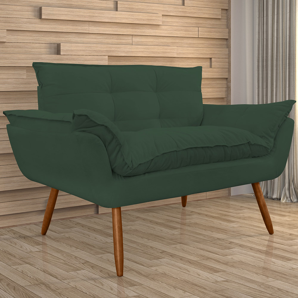 Combo 02 Namoradeira Poltrona Sofá decorativa 02 Lugares Opalla Pés Palito Verde - DS Estofados