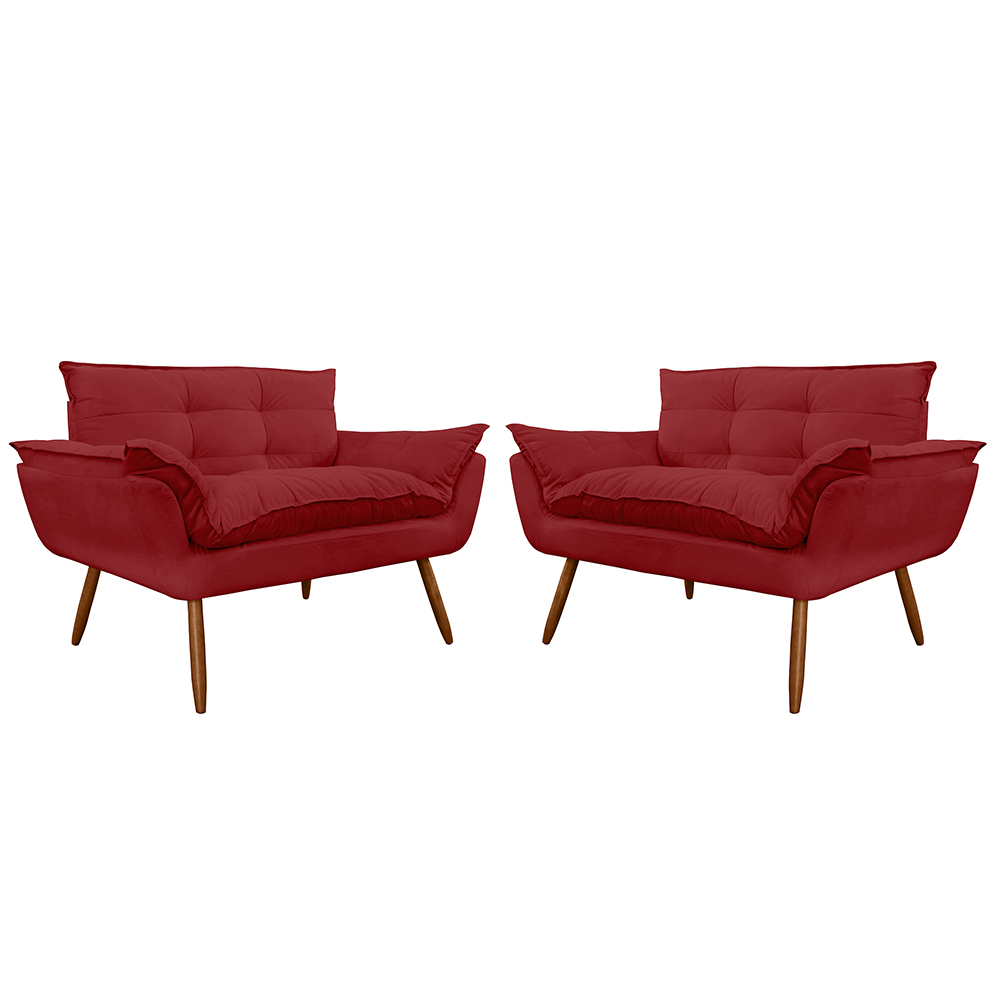 Combo 02 Namoradeira Poltrona Sofá decorativa 02 Lugares Opalla Pés Palito Vermelho - DS Estofados