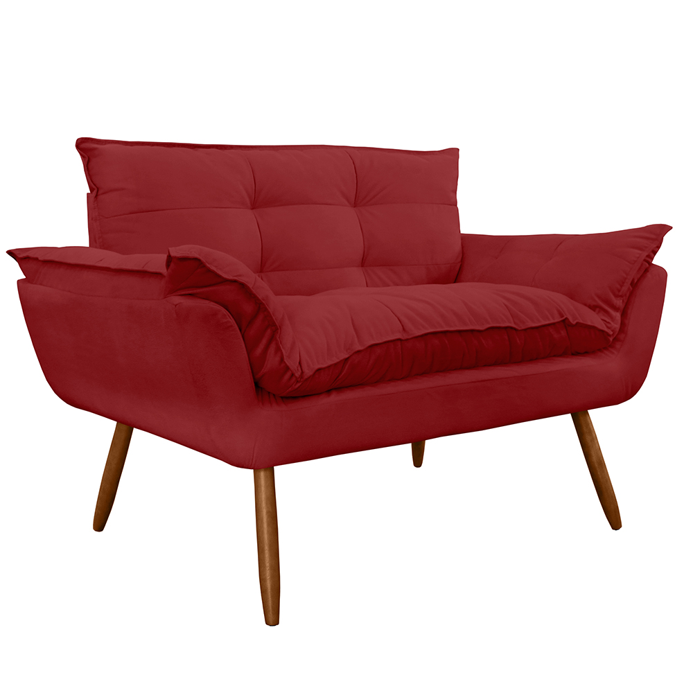 Combo 02 Namoradeira Poltrona Sofá decorativa 02 Lugares Opalla Pés Palito Vermelho - DS Estofados