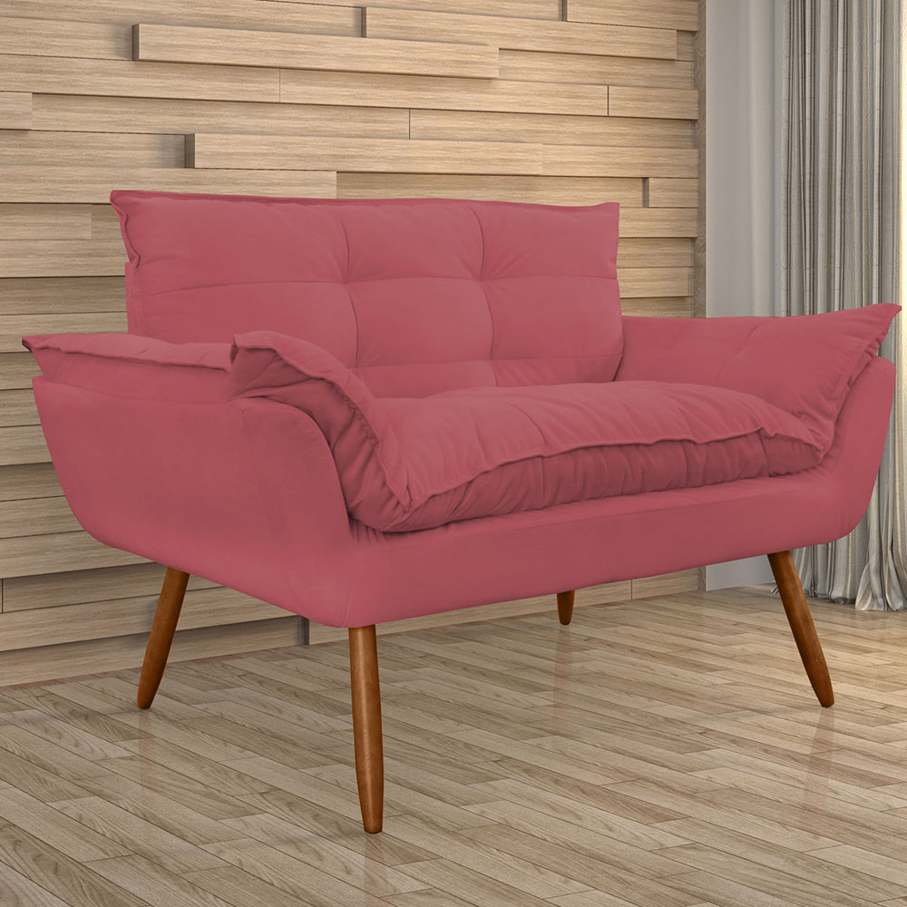 Combo 02 Namoradeira Poltrona Sofá decorativa 02 Lugares Opalla Pés Palito Vermelho - DS Estofados
