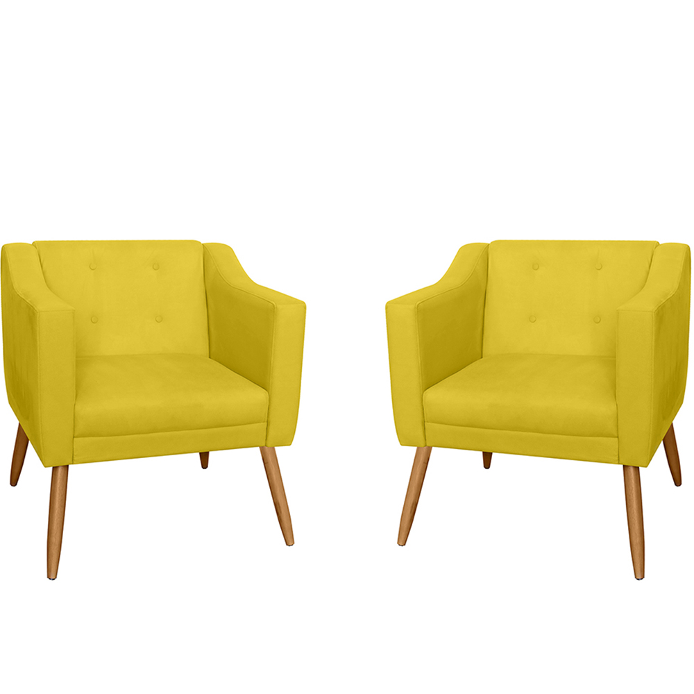 Combo 02 Poltrona Decorativa Lavinia Pés Palito Suede Amarelo - DS Estofados