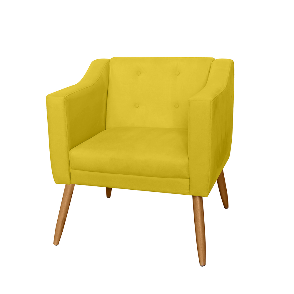 Combo 02 Poltrona Decorativa Lavinia Pés Palito Suede Amarelo - DS Estofados