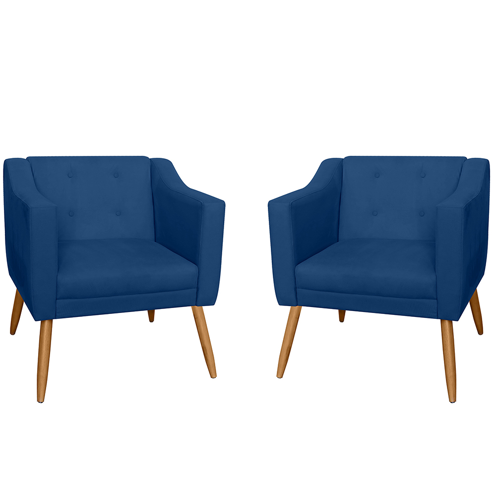 Combo 02 Poltrona Decorativa Lavinia Pés Palito Suede Azul Marinho - DS Estofados