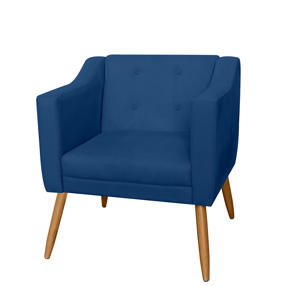 Combo 02 Poltrona Decorativa Lavinia Pés Palito Suede Azul Marinho - DS Estofados
