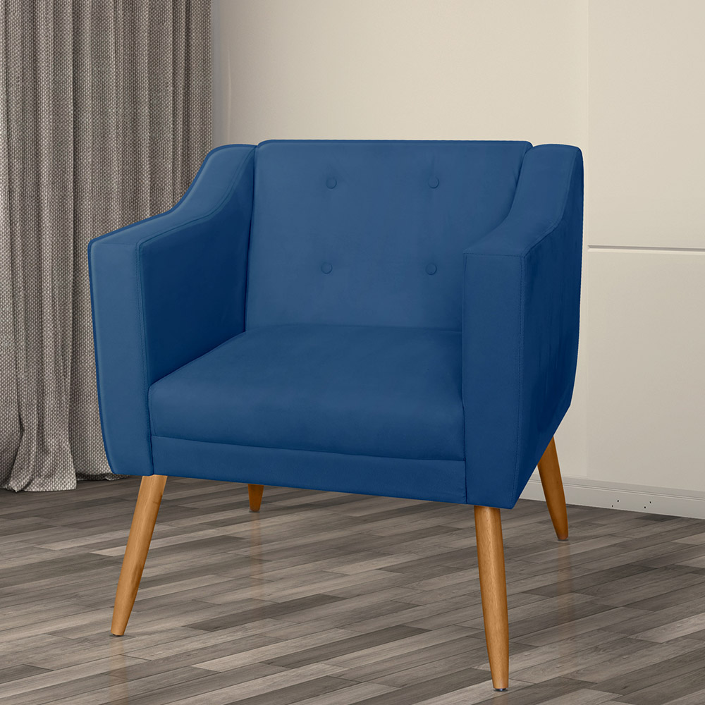 Combo 02 Poltrona Decorativa Lavinia Pés Palito Suede Azul Marinho - DS Estofados